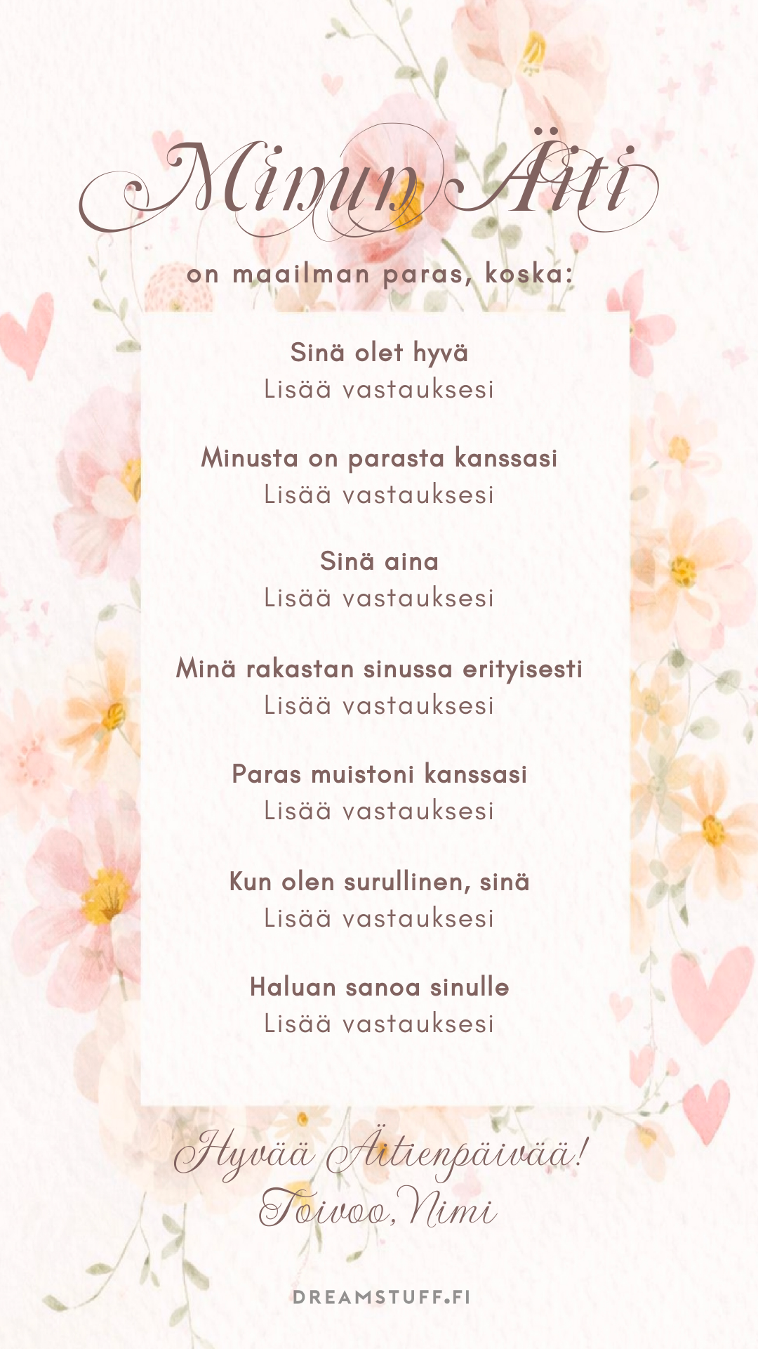 Digitaalinen Äitienpäivä kortti - Maailman paras Äiti koska..