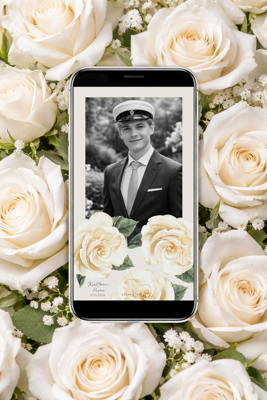 Digital thank you card for graduating high school students - White rose