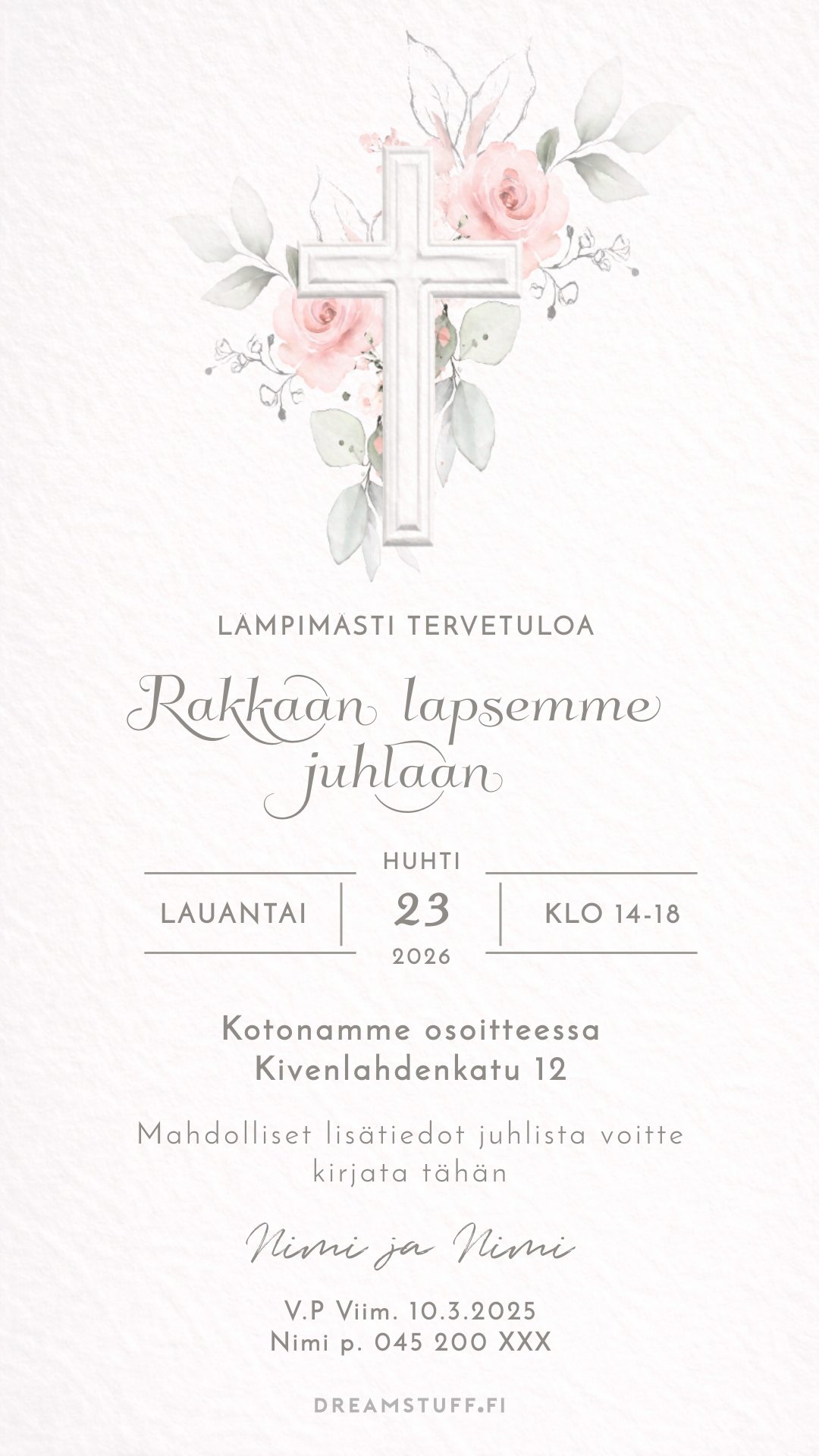 Digitaalinen kutsu kaste / rippijuhlaan - Kohoristi ja ruusut