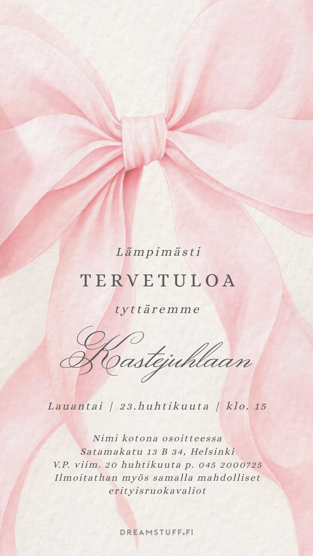 Digitaalinen lastenkutsu - Vaaleanpunainen rusetti