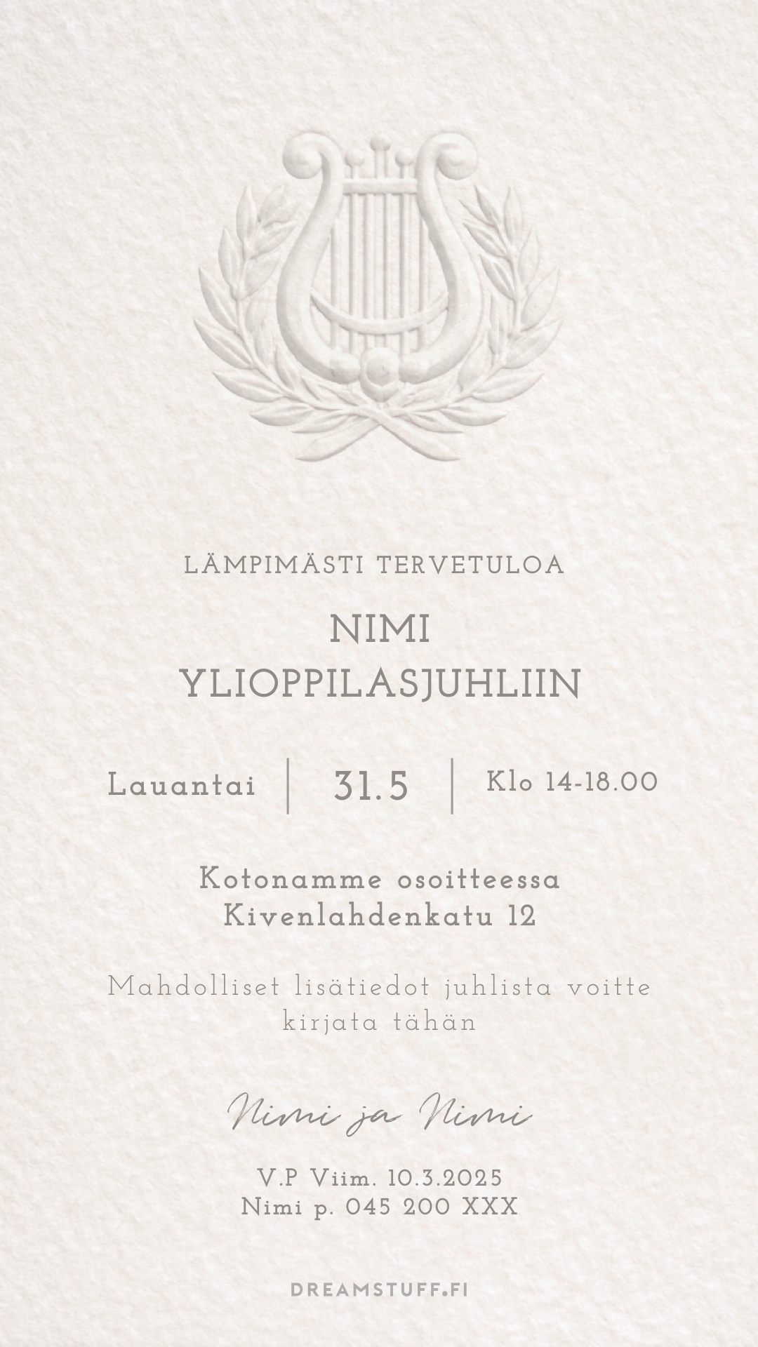 Digitaalinen ylioppilaskutsu - Lyyra kohokuvio