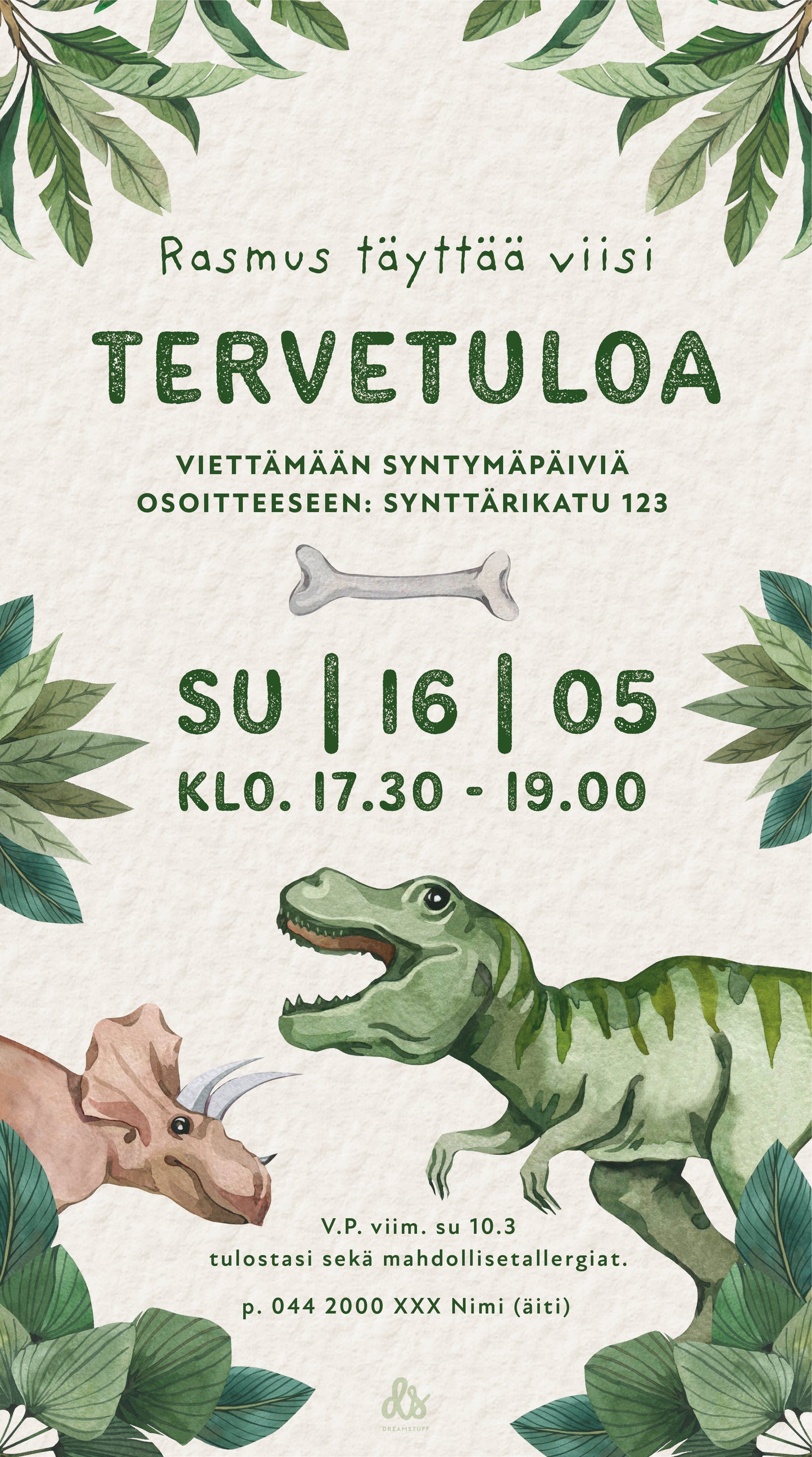Digitaaliset lastenkutsut teemalla - Dinosaurus