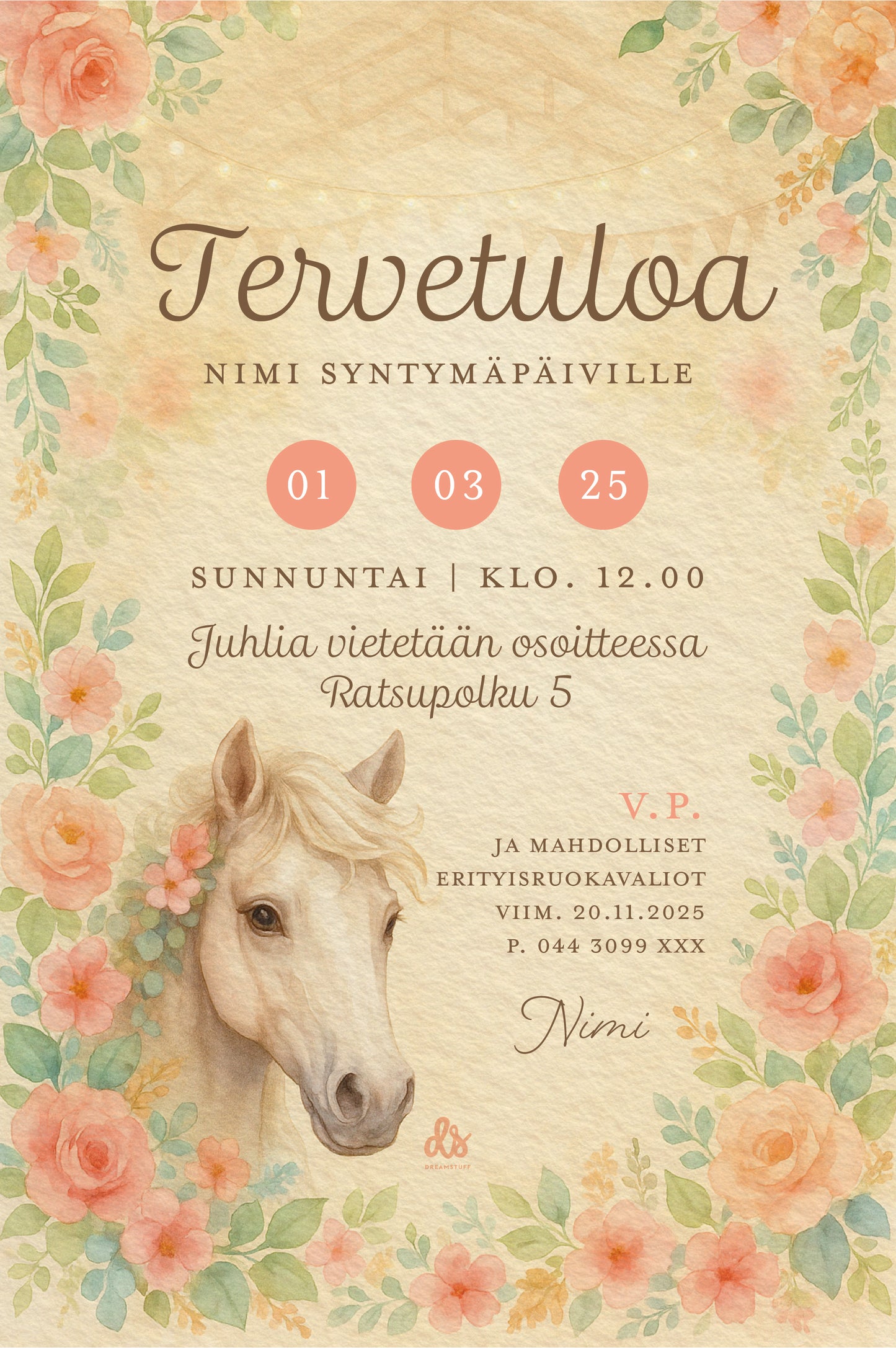 Digitaalinen syntymäpäiväkutsu - Heppa teemalla