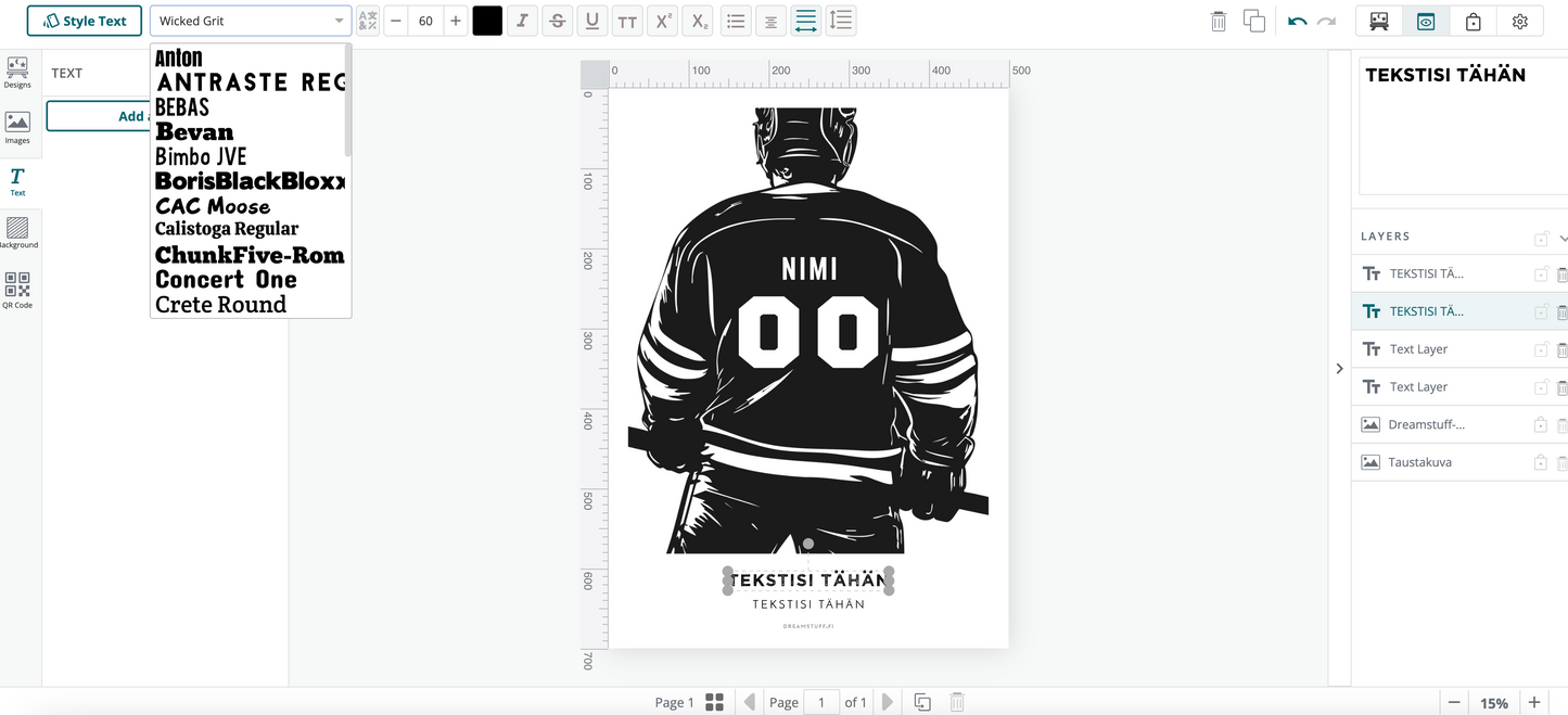 Personoitava jääkiekon pelipaitajuliste omalla nimellä ja numerolla. Mustavalkoinen 50 x 70 cm jääkiekkojuliste, jota voi muokata Corjl-editorissa. Täydellinen lahja juniorijääkiekkoilijalle, jääkiekkofanille ja pelaajan huoneen sisustukseen.