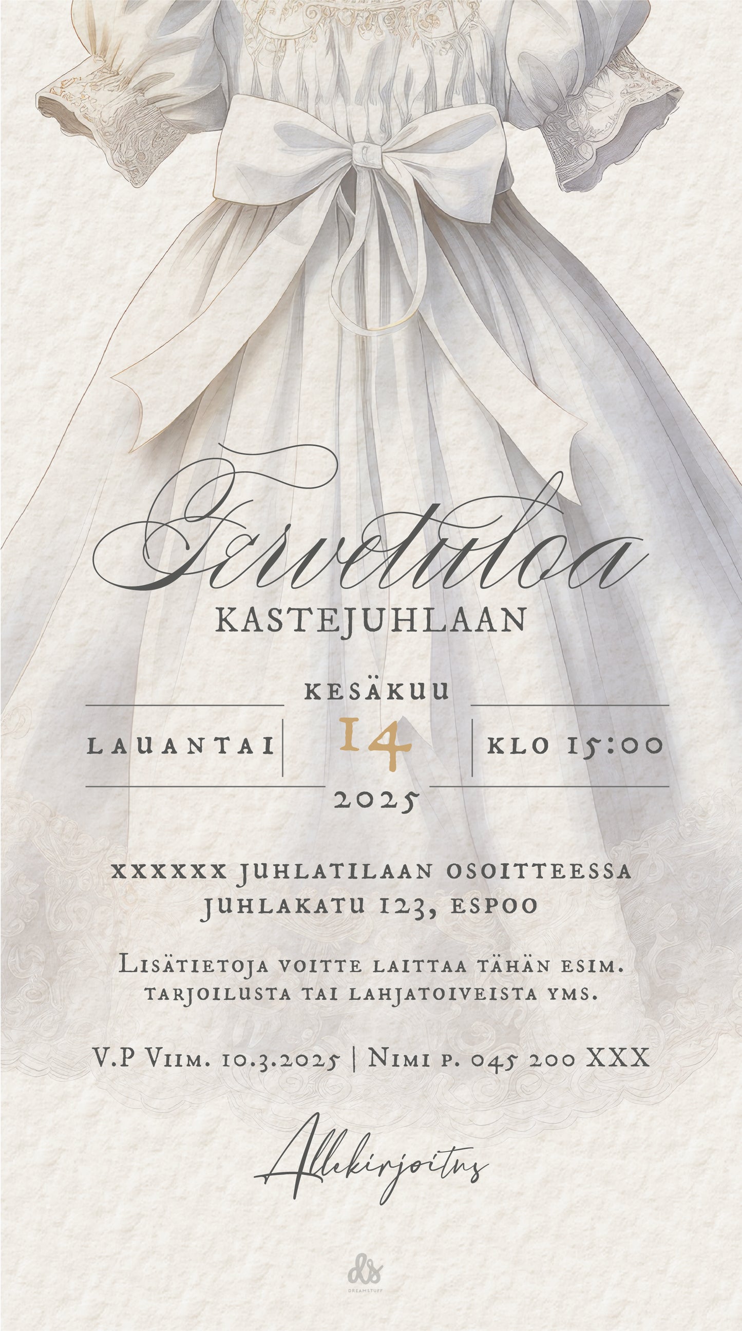 Digitaalinen kutsu kastejuhlaan / nimiäisiin - Kastemekko