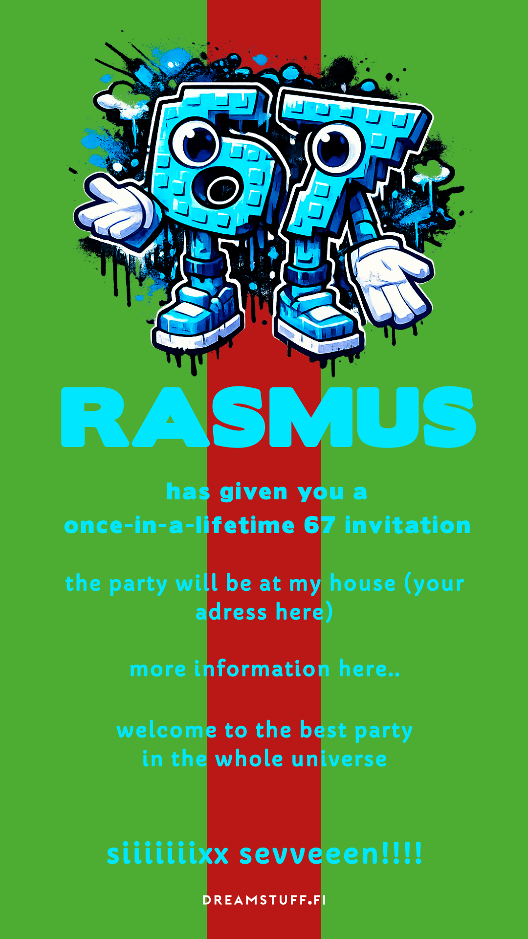 Digitaalinen syntymäpäiväkutsu lapsille - six seven