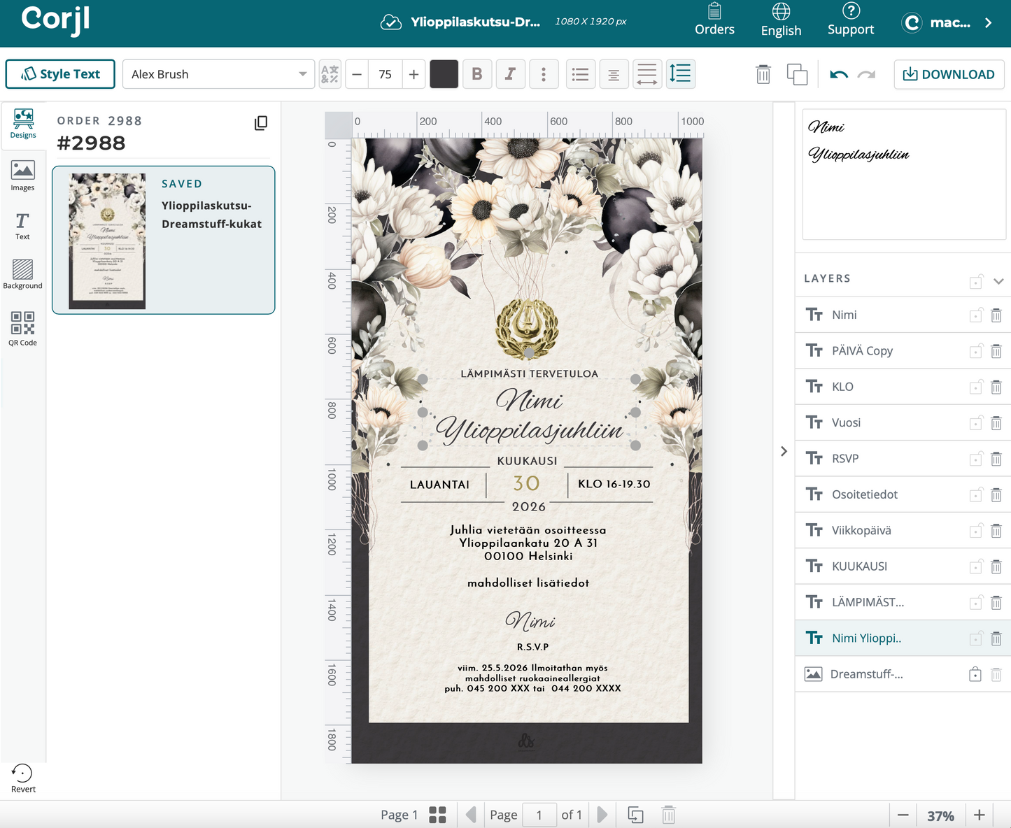 Digital Graduation Invitation - Flowers