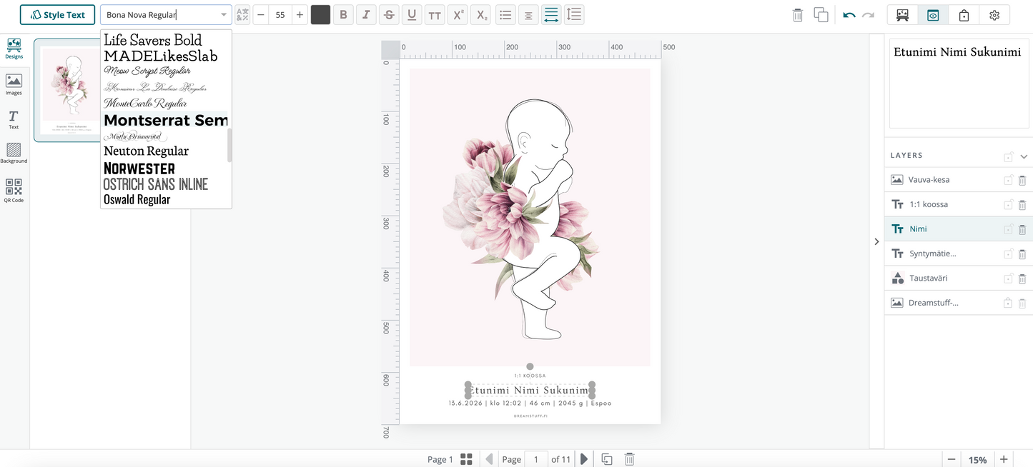 Kesä syntymäjuliste 50 x 70 cm 3 latausta – Tulosta itse / muokkaa värit ja fontit | PDF tiedosto