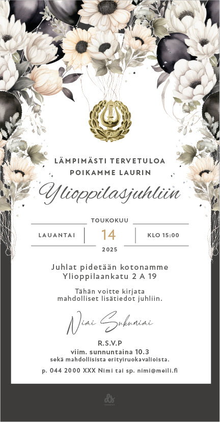 Tulosta itse kutsu ylioppilasjuhlaan - Ilmapallot