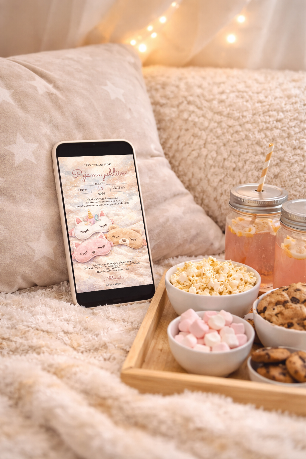 Digitaalinen lastenkutsu - Pyjama juhla tytolle