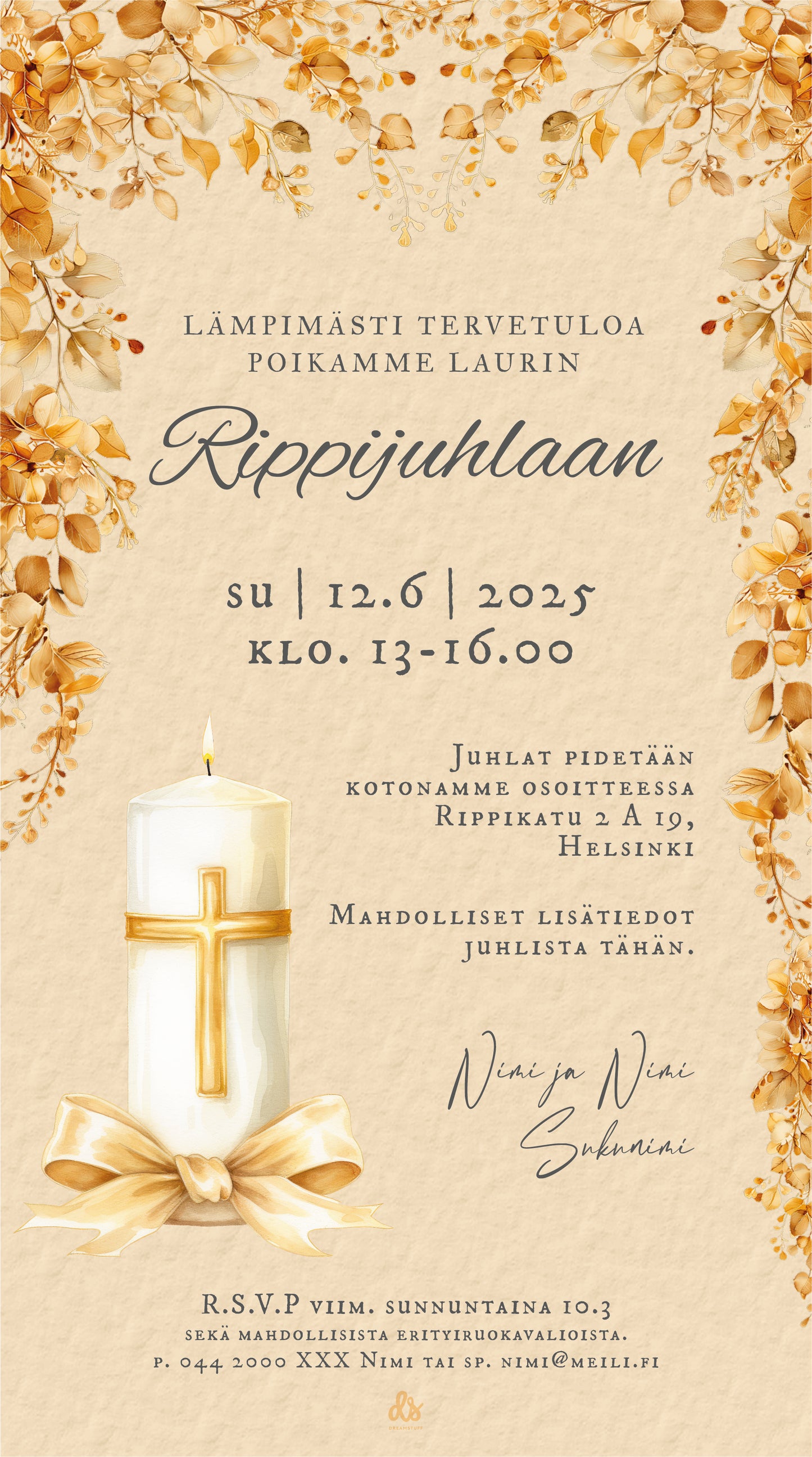 Digitaalinen kutsu rippijuhlaan - Kynttilä