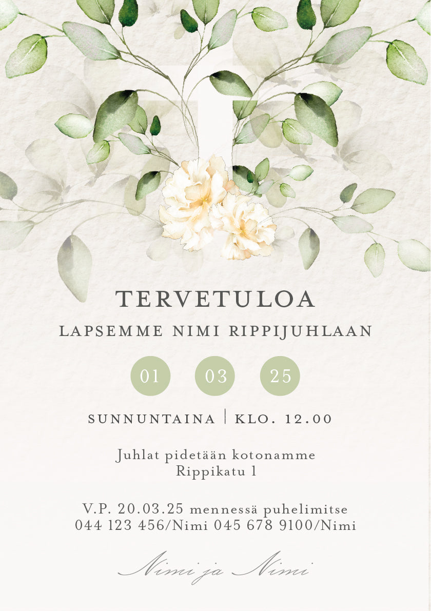 Printed invitation to the confirmation party - Lehtiristi