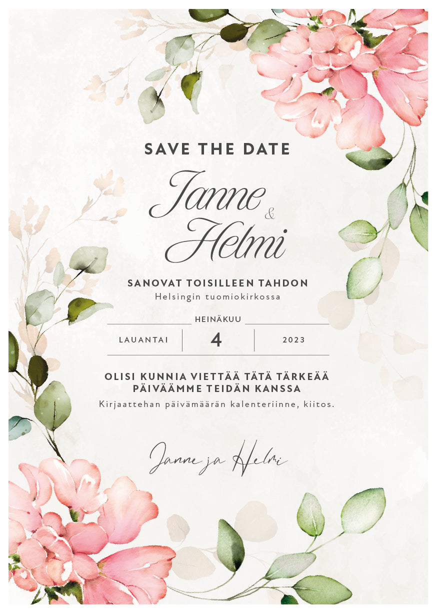 Digitaalinen kutsu / save the date teemalla - Ruusu
