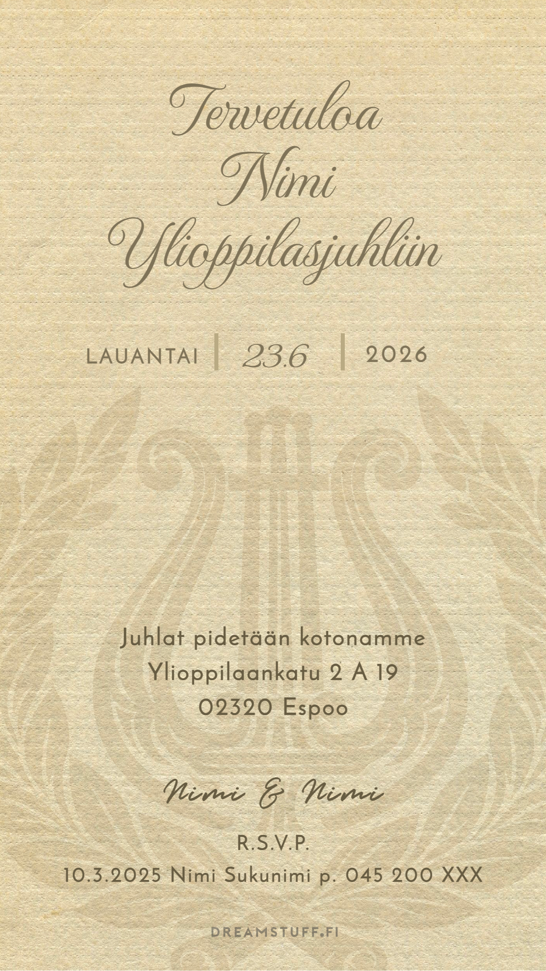 Digitaalinen ylioppilaskutsu - Beige