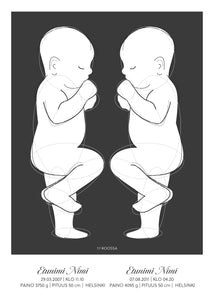 sisarusten syntymäjuliste personoitava syntymäjuliste vauvan syntymäjuliste syntymäjuliste diy nimijuliste birth poster taulu kaksosten syntymäjuliste syntymäjuliste kahdelle 1:1 syntymäjuliste