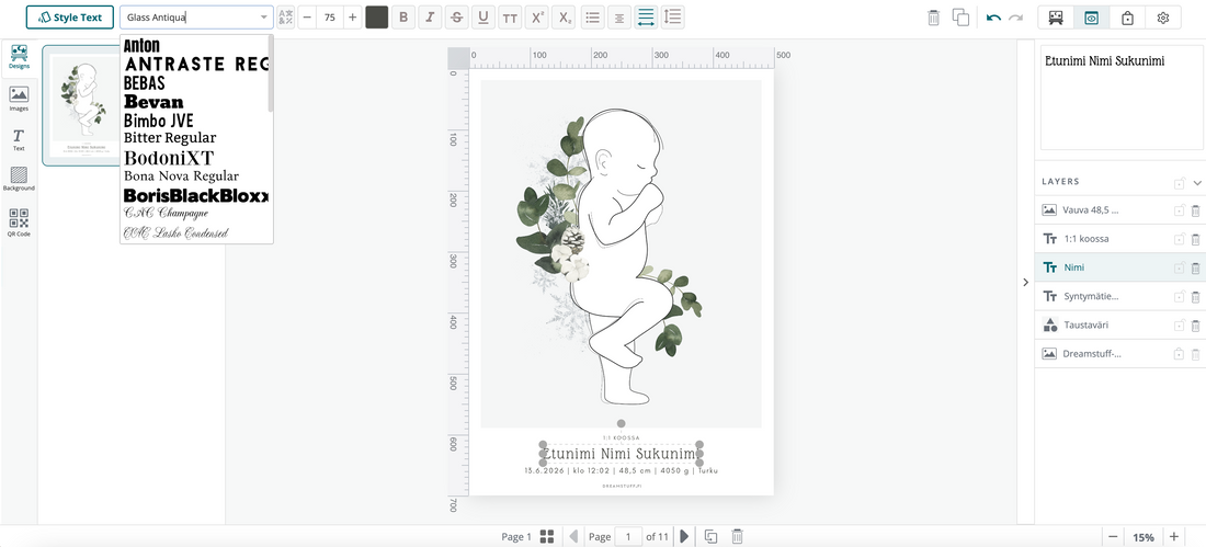 Näin muokkaat tulosta itse / printable syntymäjulisteen