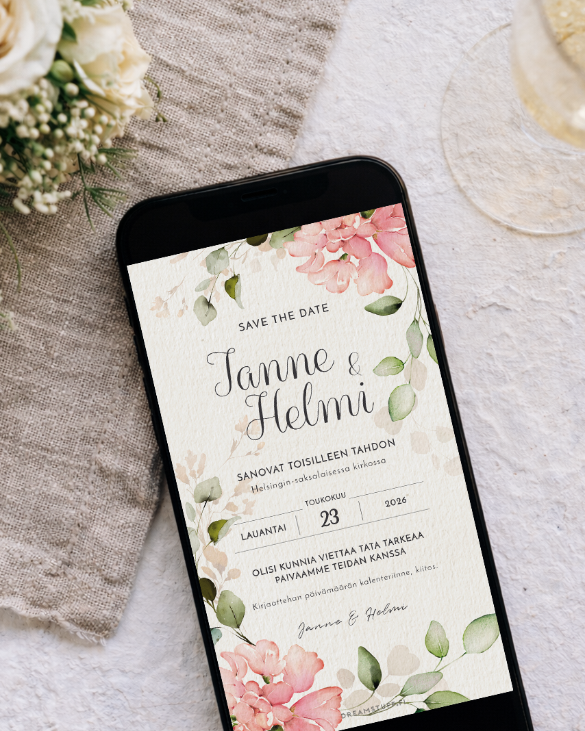 Digitaalinen save the date, kutsu & hääsivusto - hääpaketti