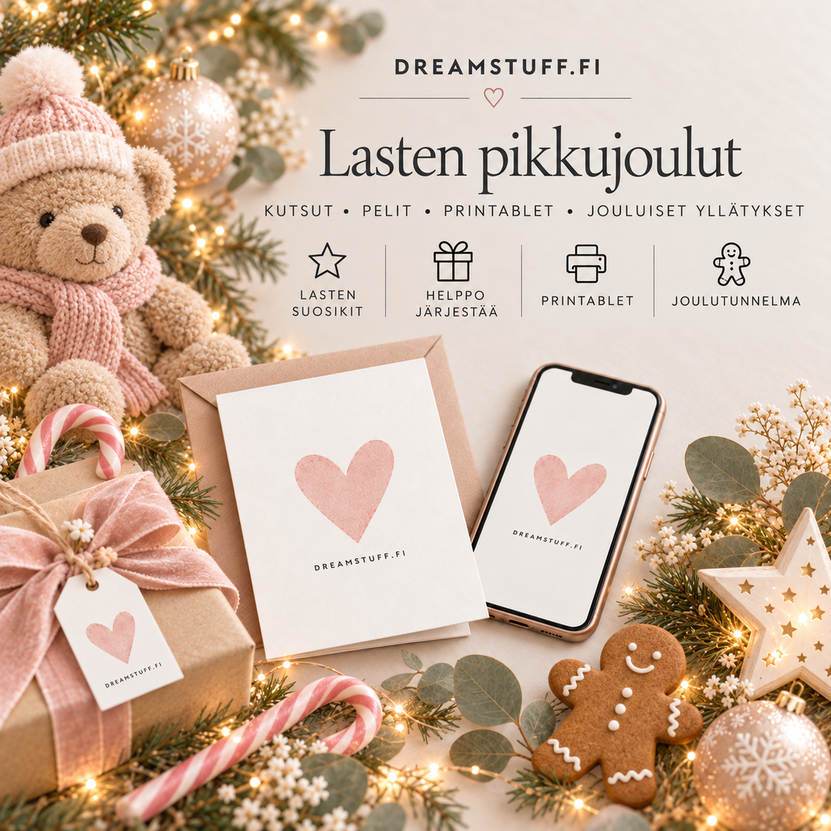 Lasten pikkujoulut – digitaaliset kutsut, pelit ja printablet jouluisiin lasten juhliin