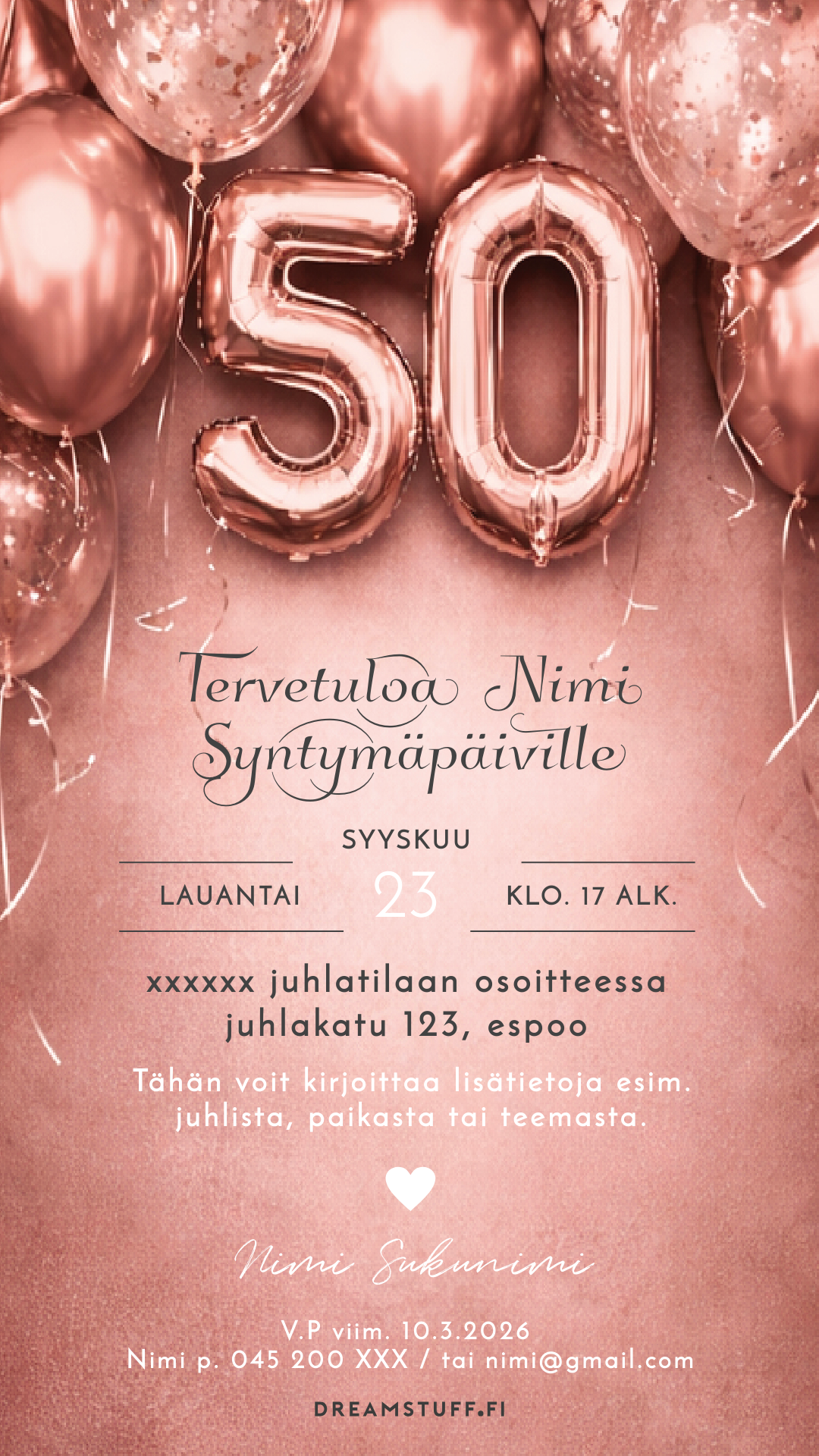 digitaalinen syntymäpäiväkutsu 50 vuotiaalle aikuisille helposti muokattava