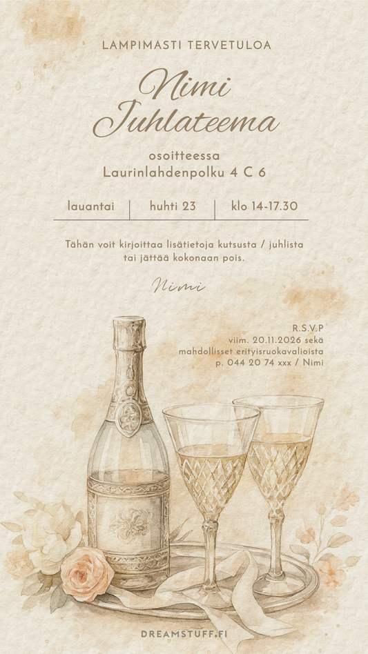 Digitaalinen syntymäpäiväkutsu aikuisille - Kristalli champanja