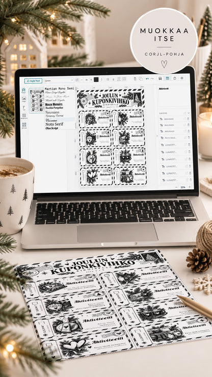 Joululahja puolisolle – Muokattava kuponki arkki, 24 kuponkia | Corjl, PDF