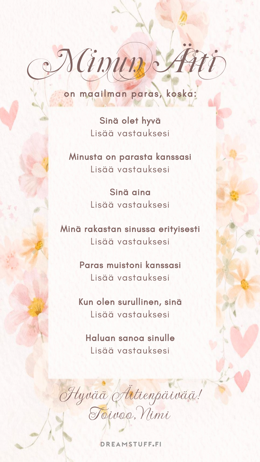 Digitaalinen Äitienpäivä kortti - Maailman paras Äiti koska..