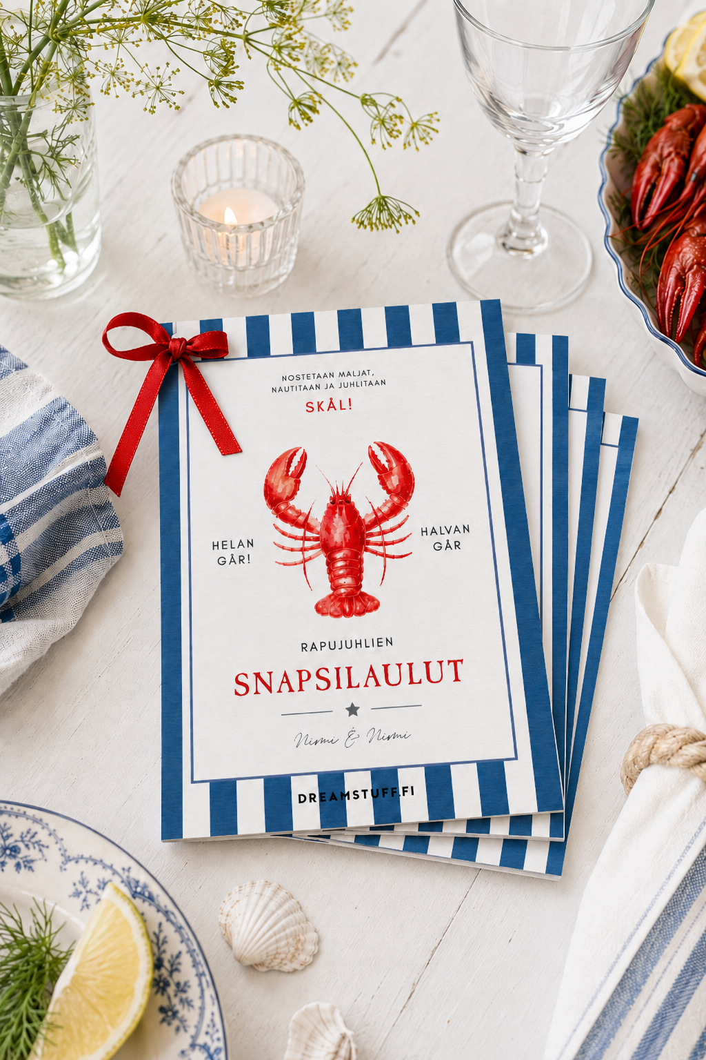 Rapujuhlapaketti Merellinen – kutsu, menu, laulukirja ja pöytätabletti | Muokattava lataustiedosto