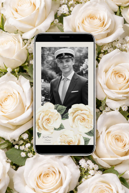 Digital thank you card for graduating high school students - White rose