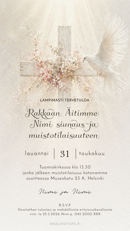 hautajaiskutsu malli rauhallinen kutsukortti tilaisuuteen