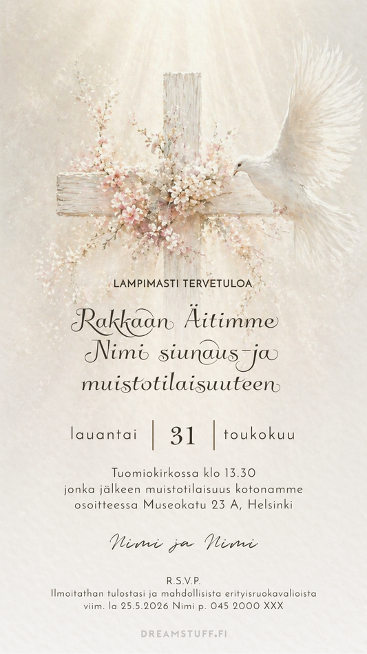 hautajaiskutsu malli rauhallinen kutsukortti tilaisuuteen