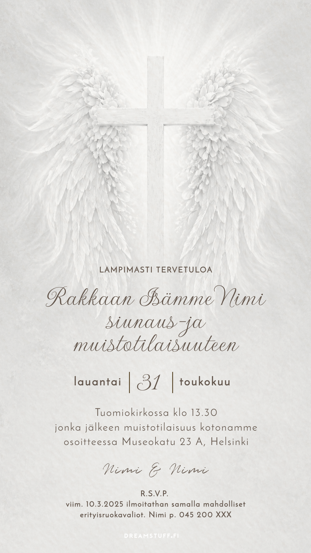 hautajaiskutsu malli rauhallinen kutsukortti tilaisuuteen