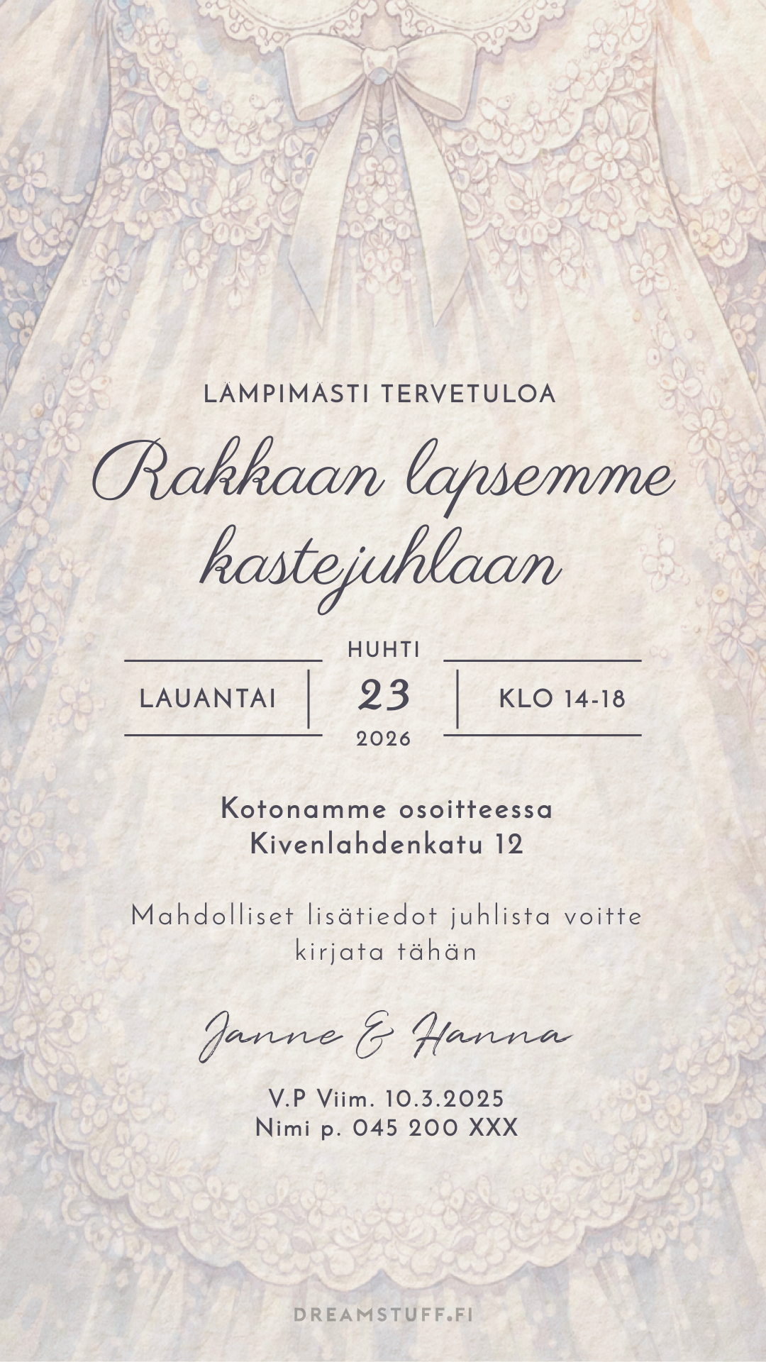 Digitaalinen kutsu kastejuhlaan / nimiäisiin - Kasteasu