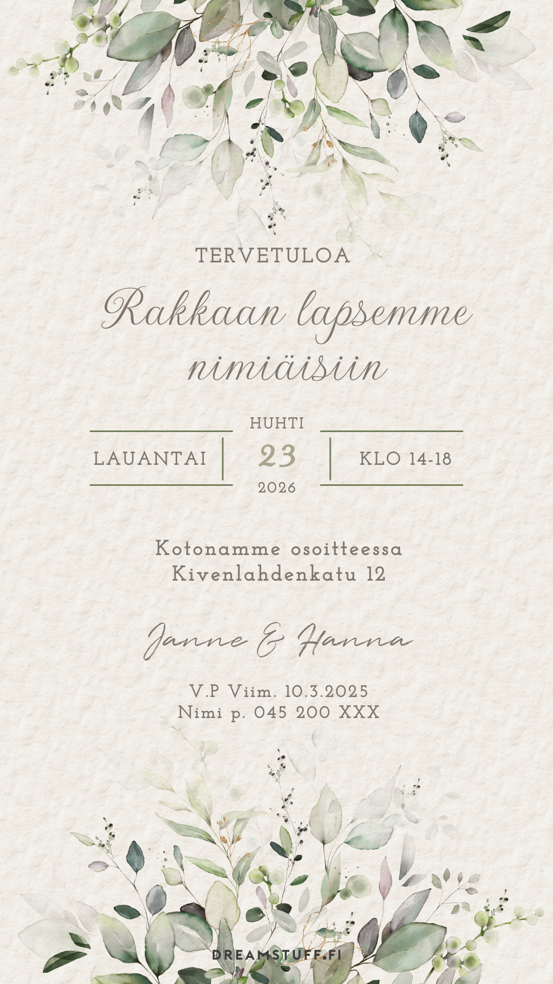 minimalistinen kastekutsu kutsupohja nimiäisiin