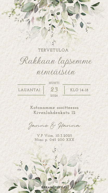 minimalistinen kastekutsu kutsupohja nimiäisiin