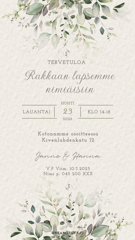 minimalistinen kastekutsu kutsupohja nimiäisiin