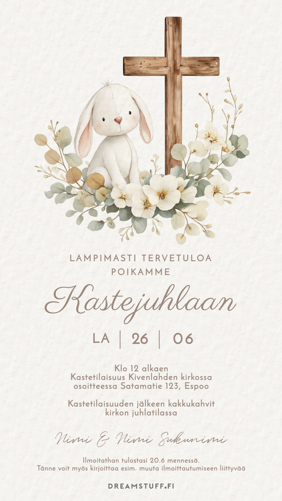 Digitaalinen kutsu kastejuhlaan - Pupu