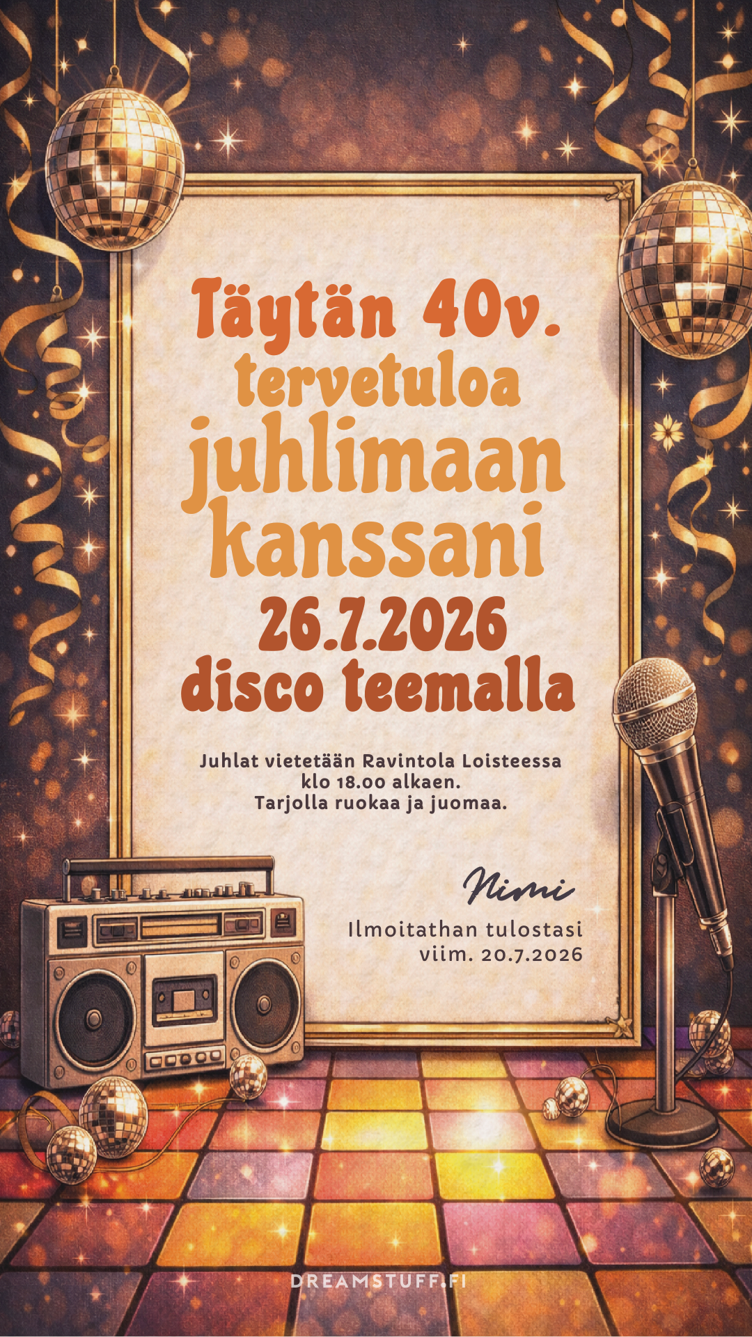 Digitaalinen syntymäpäiväkutsu - Disco juhla