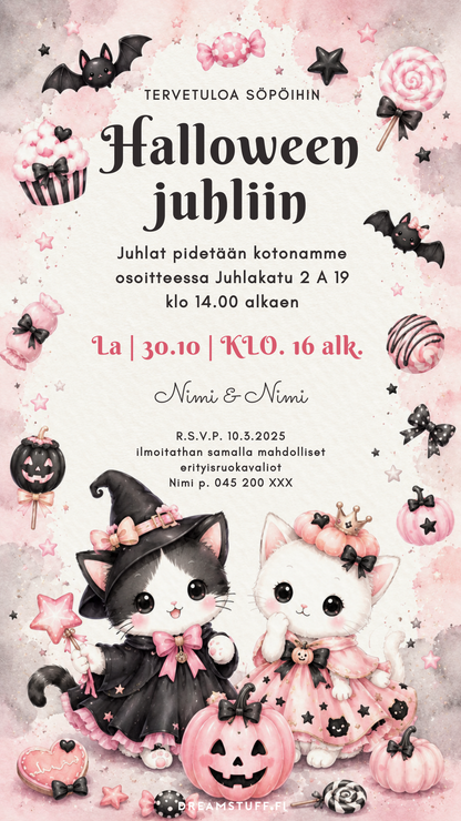 Digital children's invitations with the theme - Unicorn and cake