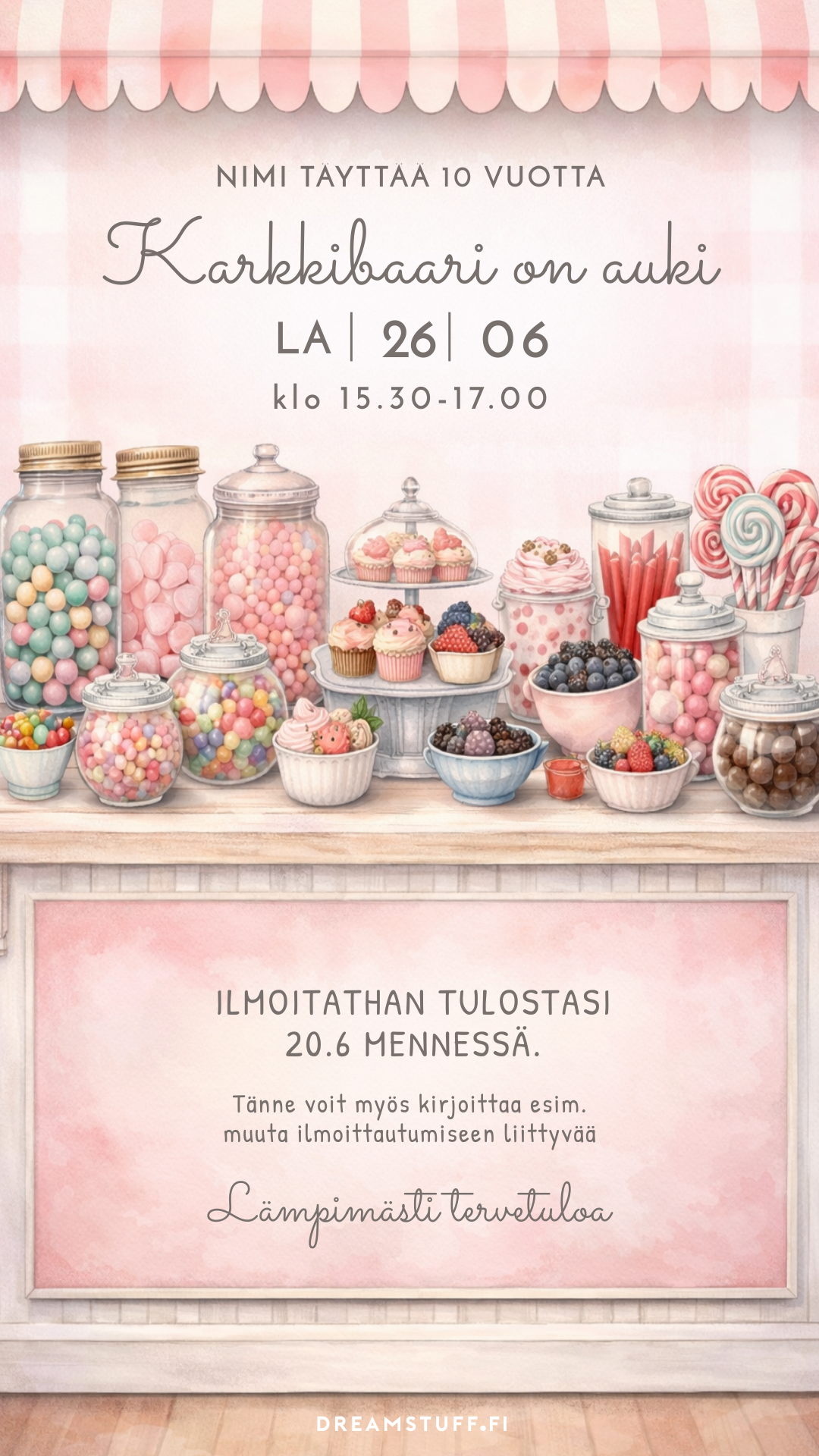 Digital children's invitations with the theme - Unicorn and cake