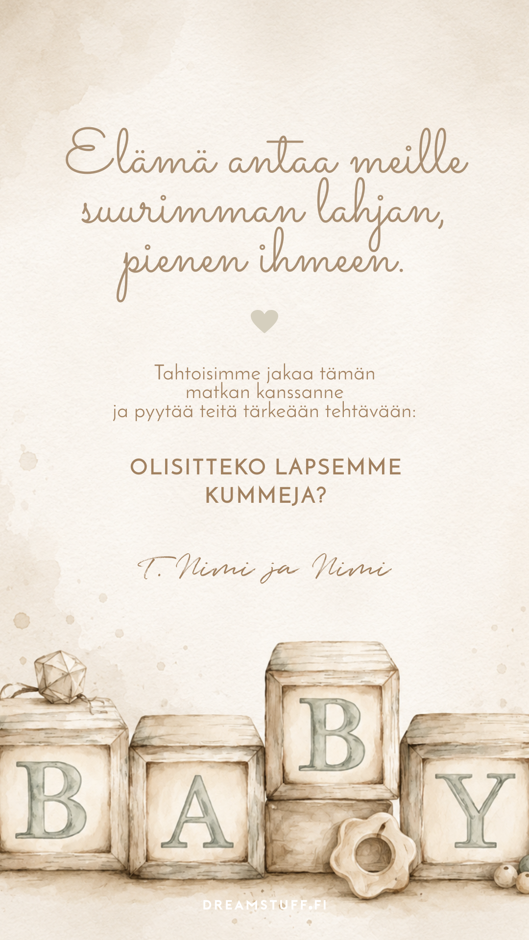 Digitaalinen kortti Tulisitko kummiksi? - Siniset palikat | JPG