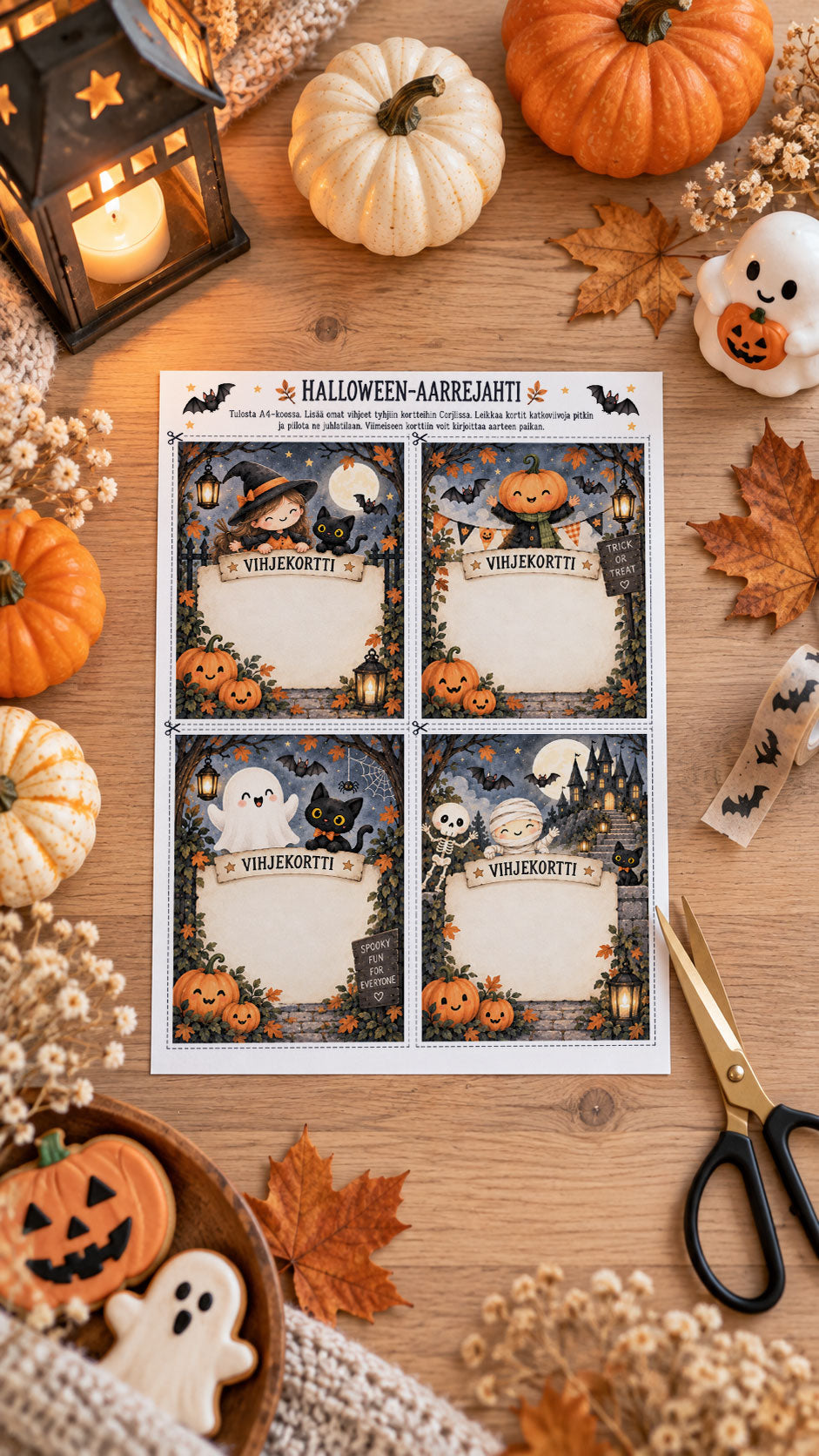 Lasten Halloween-juhlapaketti – digitaalinen kutsu, bingo, aarteenetsintä ja herkkupussilaput