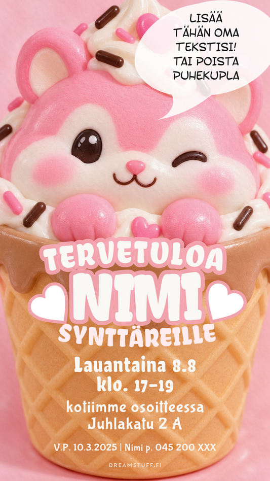 Digitaalinen syntymäpäiväkutsu lapsille – Squishy hamsteri | Muokattava kutsu (JPG)