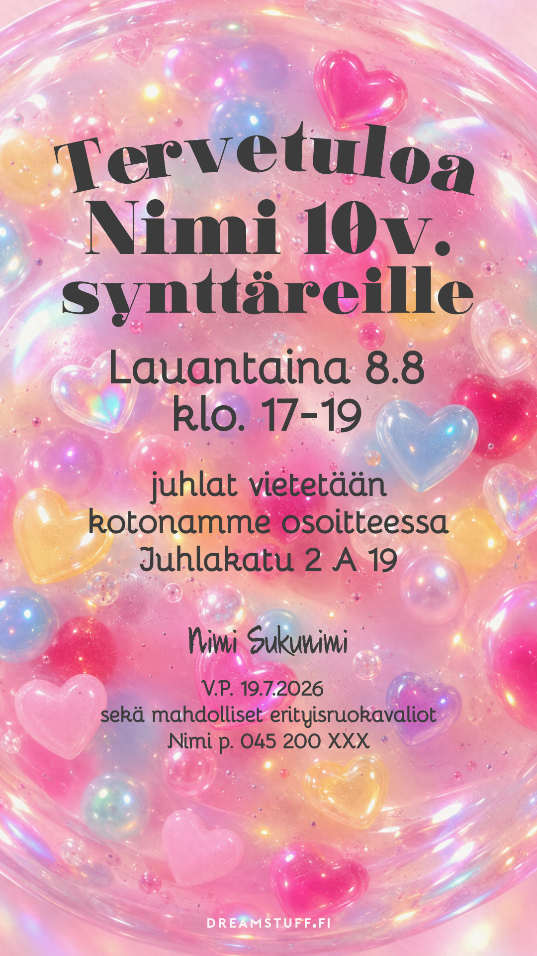 Digitaalinen kutsu lapsille – squishy sydanhelmi jelly | Muokattava kutsu (JPG)