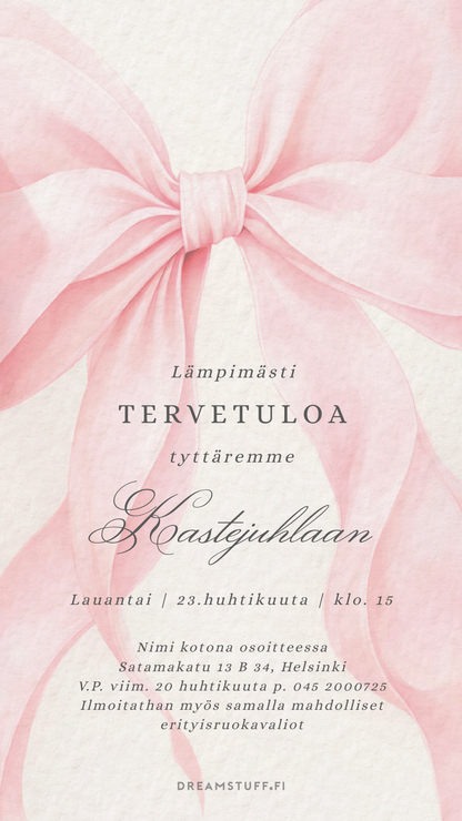 Digitaalinen lastenkutsu - Vaaleanpunainen rusetti