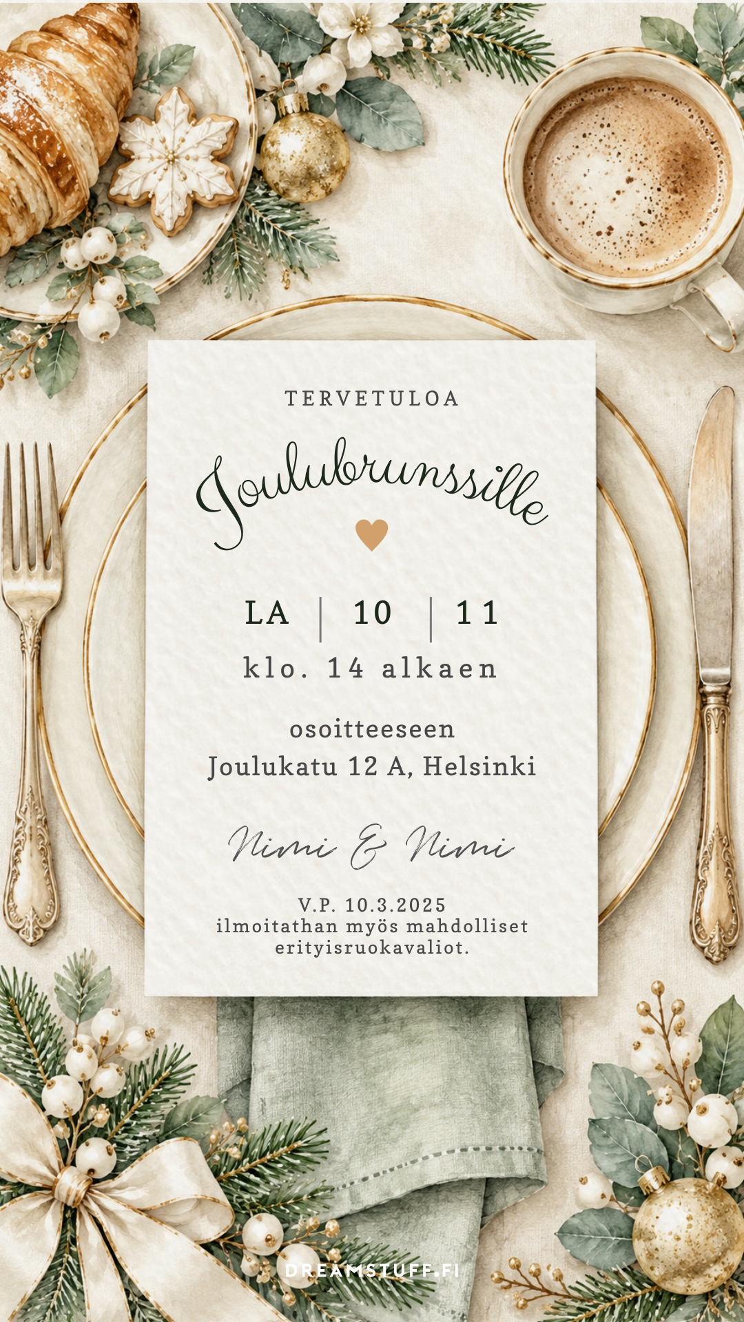 Digitaalinen pikkujoulukutsu – Joulubrunssi | Muokattava kutsu (JPG)
