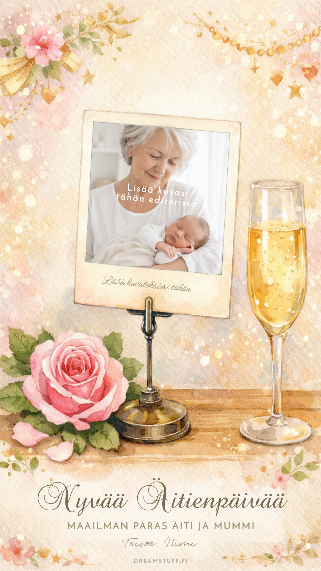 Digitaalinen toivotus - polaroidkuva ruusu