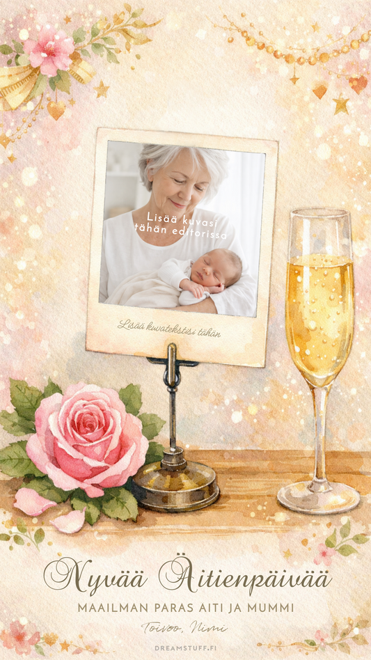 Digitaalinen toivotus - polaroidkuva ruusu