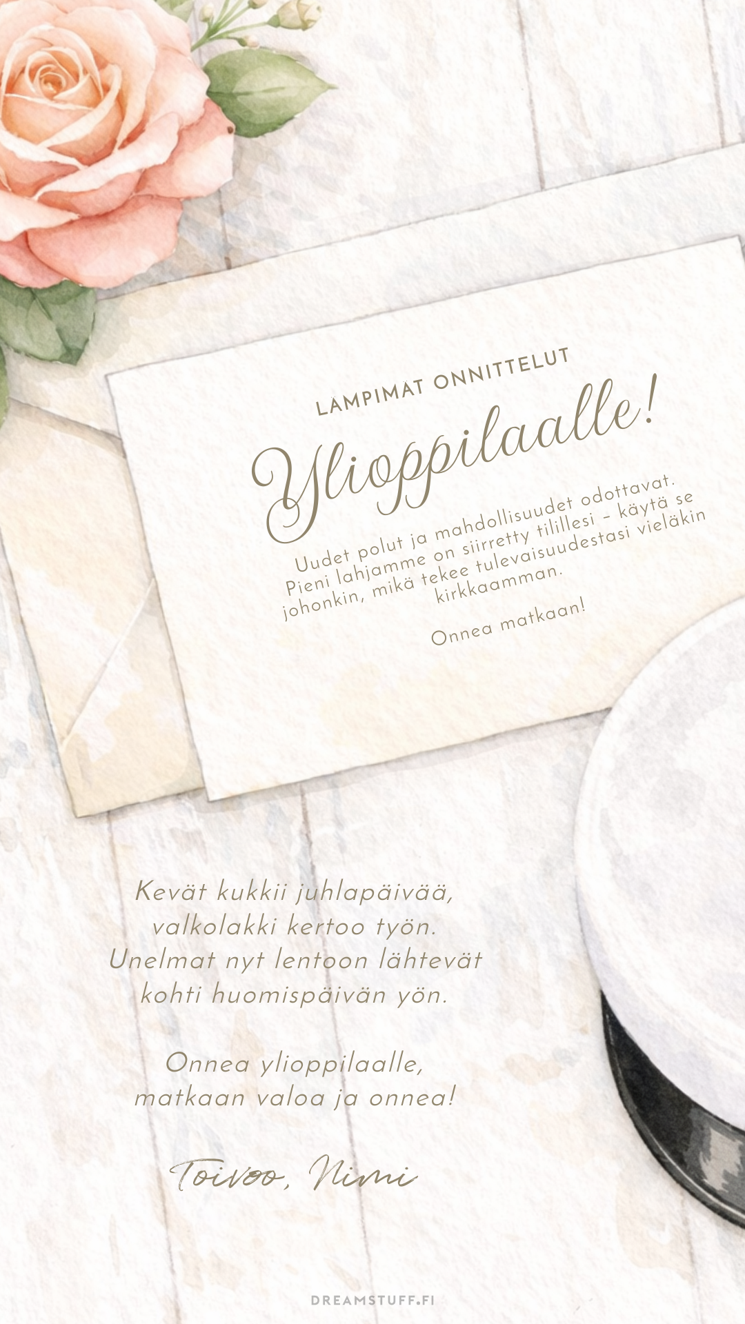 Digitaalinen toivotus - Ylioppilaan  onnittelukortti