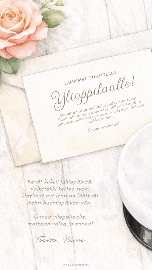 Digitaalinen toivotus - Ylioppilaan  onnittelukortti