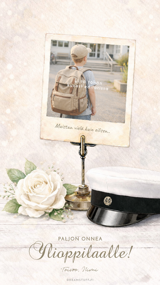 Digitaalinen toivotus - polaroidkuva onnea ylioppilas